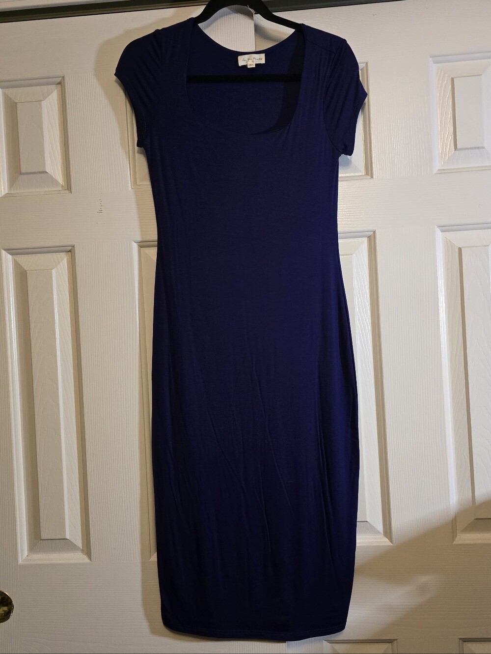 See You Monday Short Sleeve Scoop Neck Midi Dress - Navy